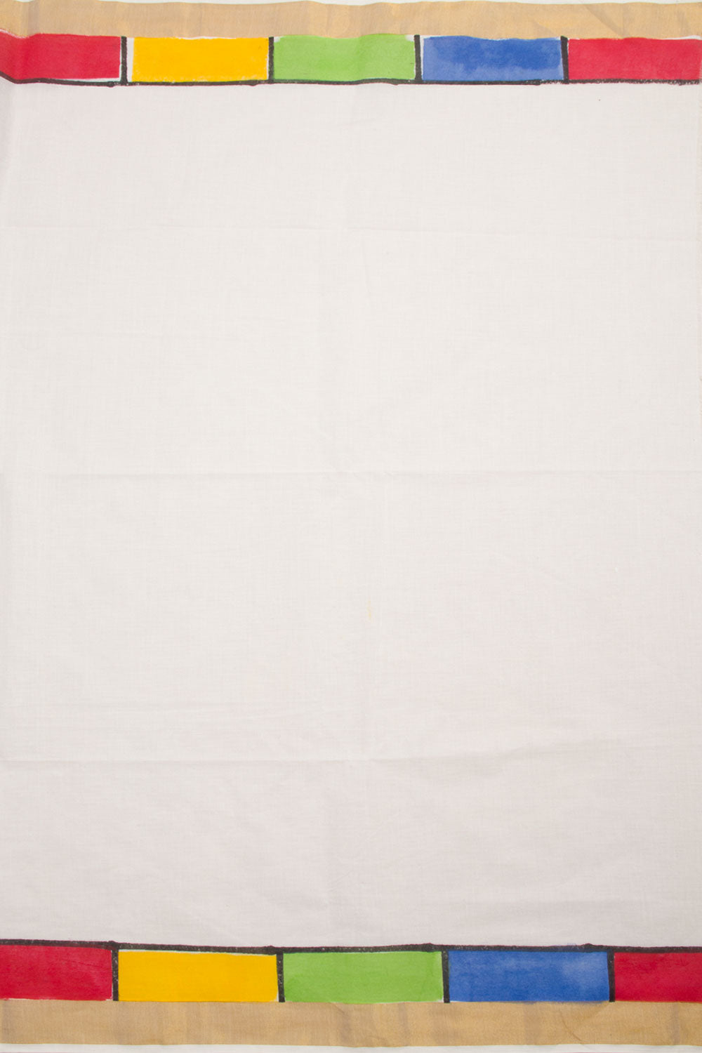 White Hand Block Printed Cotton Saree 10061933