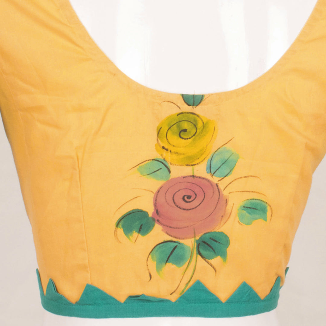 Handcrafted Cotton Blouse with Floral Painting 10055119