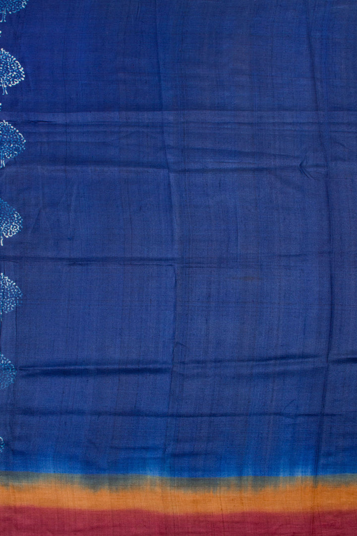 Blue Hand Block Printed Tussar Silk Saree 10061828