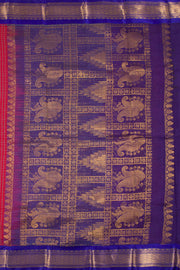 Crimson Red Handloom Gadwal Kuttu Cotton Saree 10061424