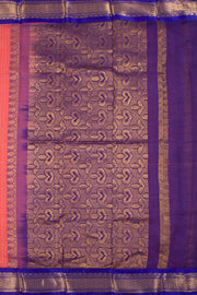 Coral Pink Handwoven Gadwal Kuttu Cotton Saree 10061441