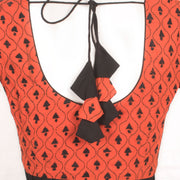 Orange Kantha Embroidered Cotton Blouse 10059236