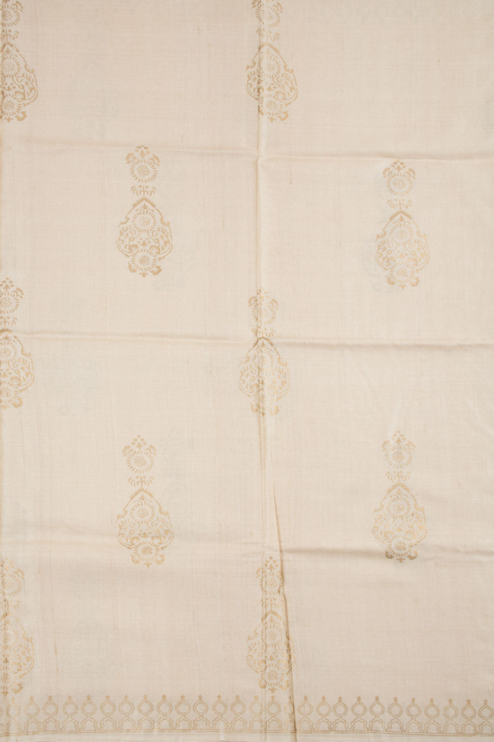 Cream Hand Block Printed Tussar Silk Saree 10059919