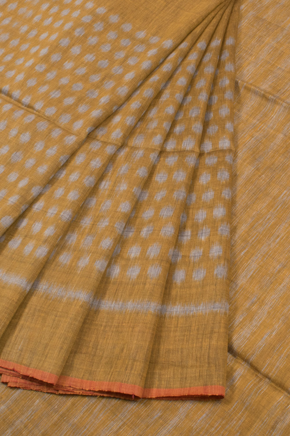 Mustard Yellow Linen Ikat Tussar Silk Saree 10059408