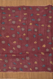 Elephant Grey Hand Painted Pen Kalamkari Tussar Silk Saree 10059457