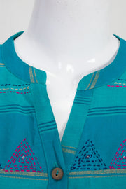 Green Hand Embroidered A line Cotton Kurta 10061695