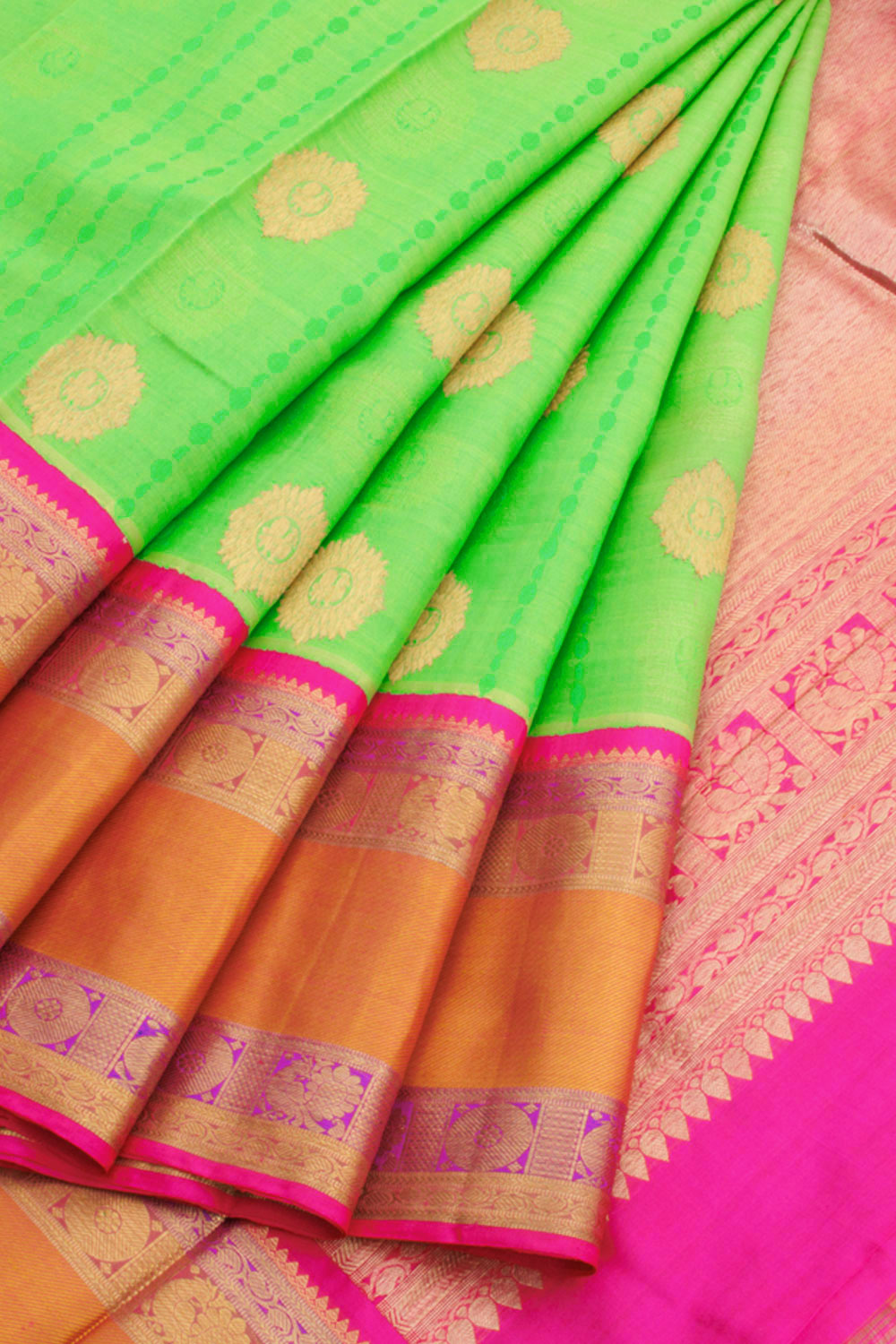 Bright Green Bridal Korvai Kanjivaram Silk Saree 10059997
