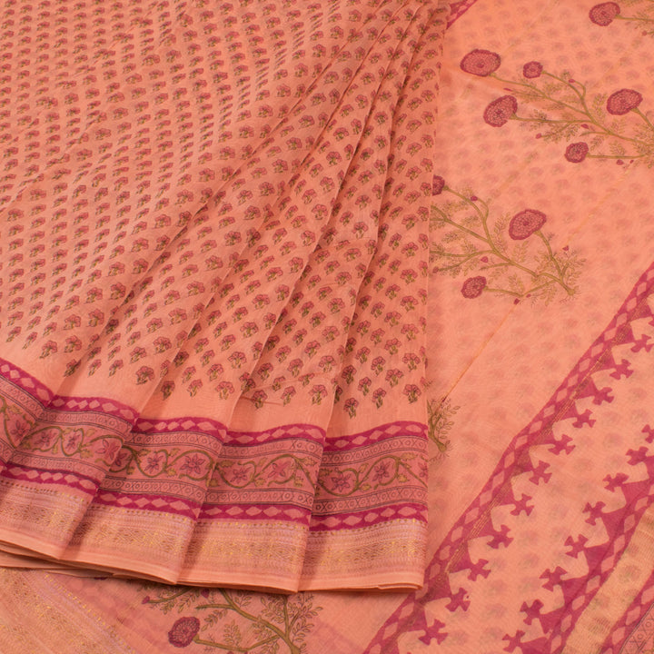 Hand Block Printed Maheshwari Silk Cotton Saree 10056918