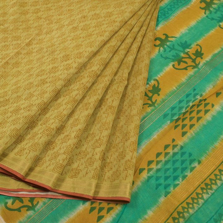 Hand Block Printed Maheshwari Silk Cotton Saree 10056922
