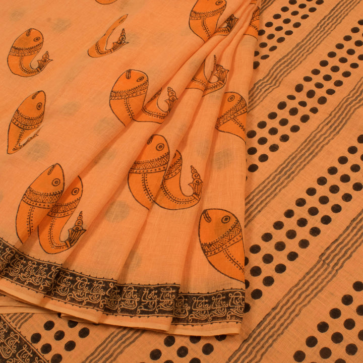 Hand Block Printed Linen Saree 10057155