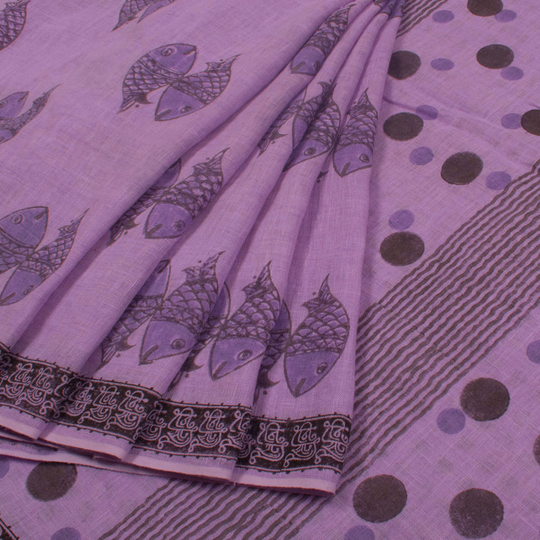 Hand Block Printed Linen Saree 10057157