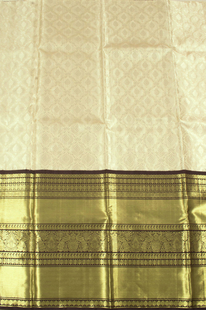 Cream Pure Zari Korvai Kanjivaram Tissue Silk Pattu Pavadai Material 10058086