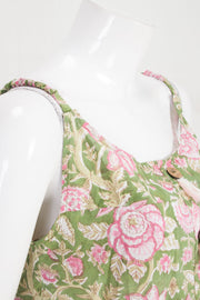 Green Hand Block Printed Cotton Dress 10061609