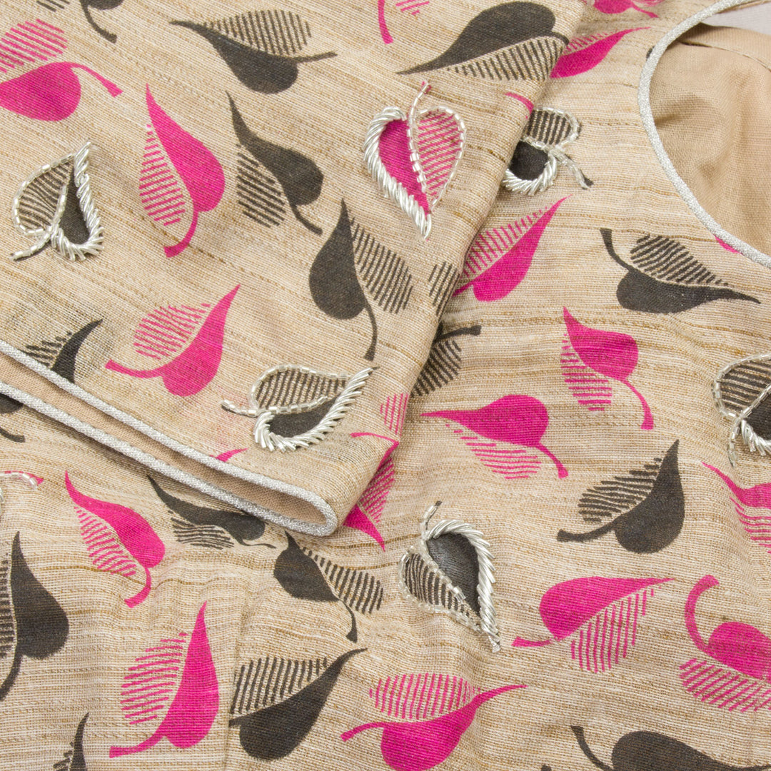 Pink Aari Embroidered Tussar Silk Blouse 10062283