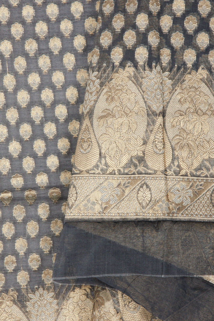 Grey Banarasi Silk Salwar Suit Material 10061155