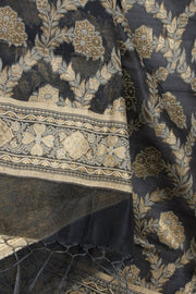 Charcoal Grey Banarasi Cotton Salwar Suit Material 10061165