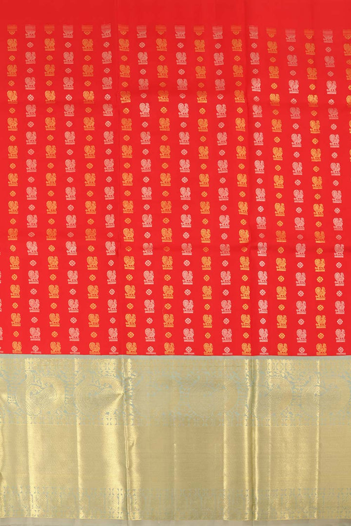 Bright Red Korvai Kanjivaram Pattu Pavadai Material 10059611