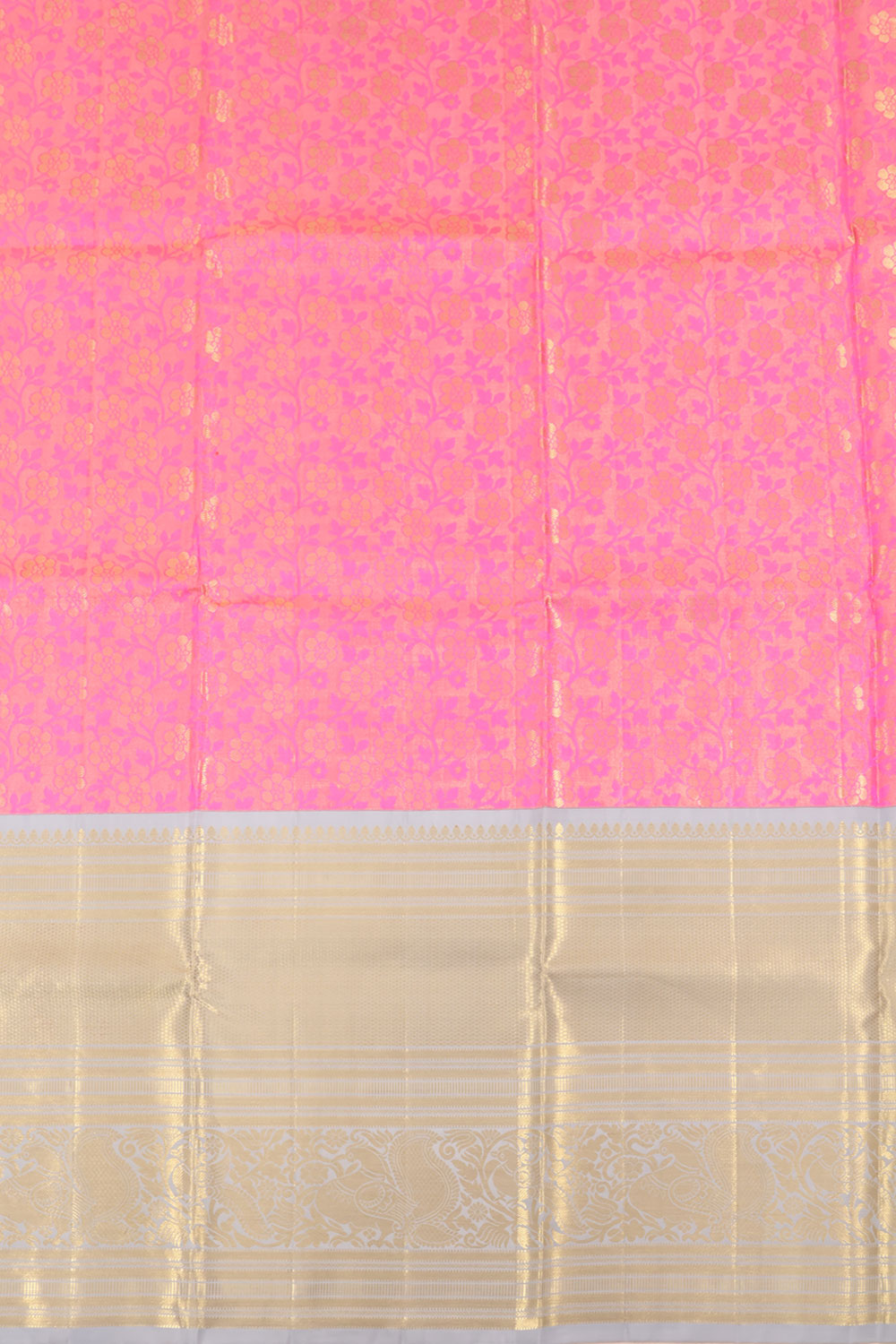 Bright Pink Kanjivaram Tissue Pattu Pavadai Material 10059623