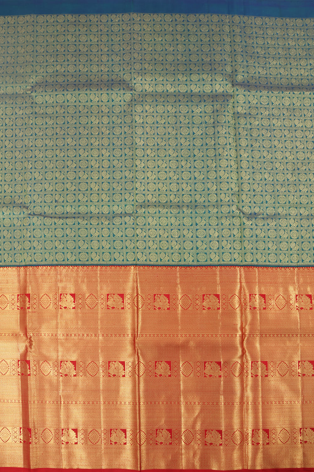 Teal Blue Kanjivaram Pattu Pavadai Material 10059628