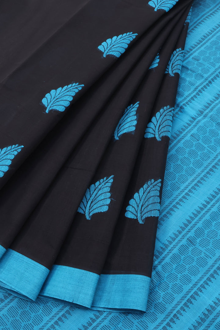Black Handwoven Kanchi Cotton Saree 10059652