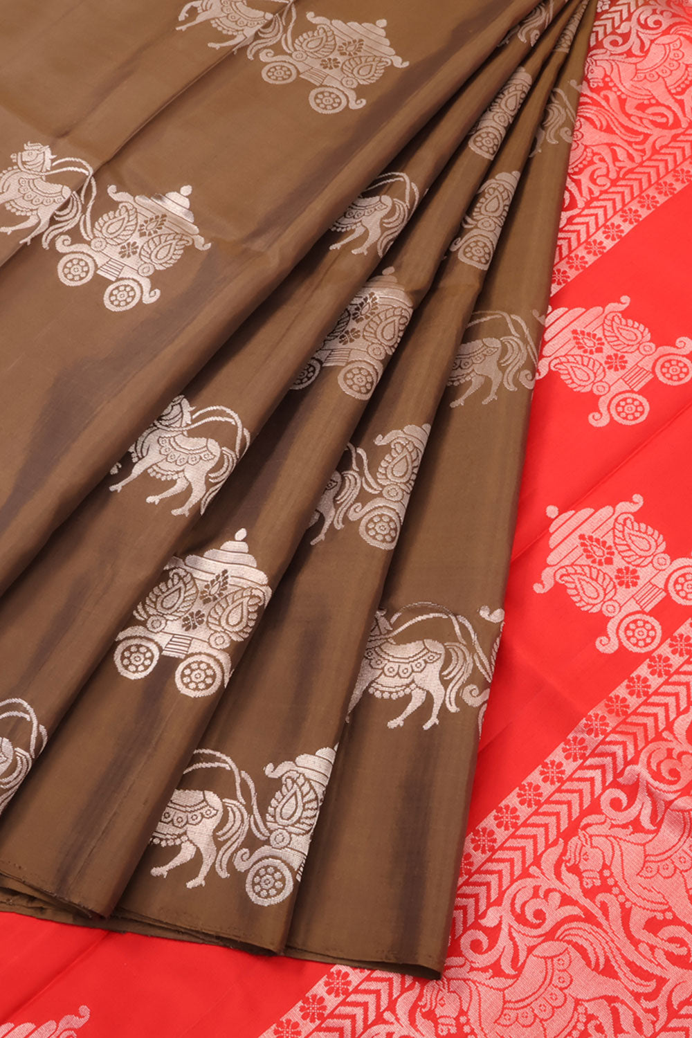 Chocolate Brown Kanjivaram Soft Silk Saree 10059802
