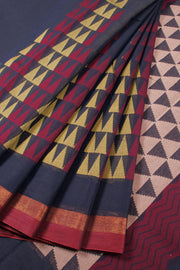 Navy Blue Handwoven Kovai Cotton Saree 10059927