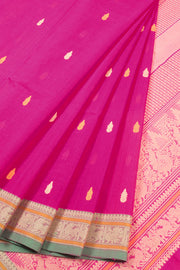 Bright Pink Handwoven Kanchi Cotton Saree 10059972
