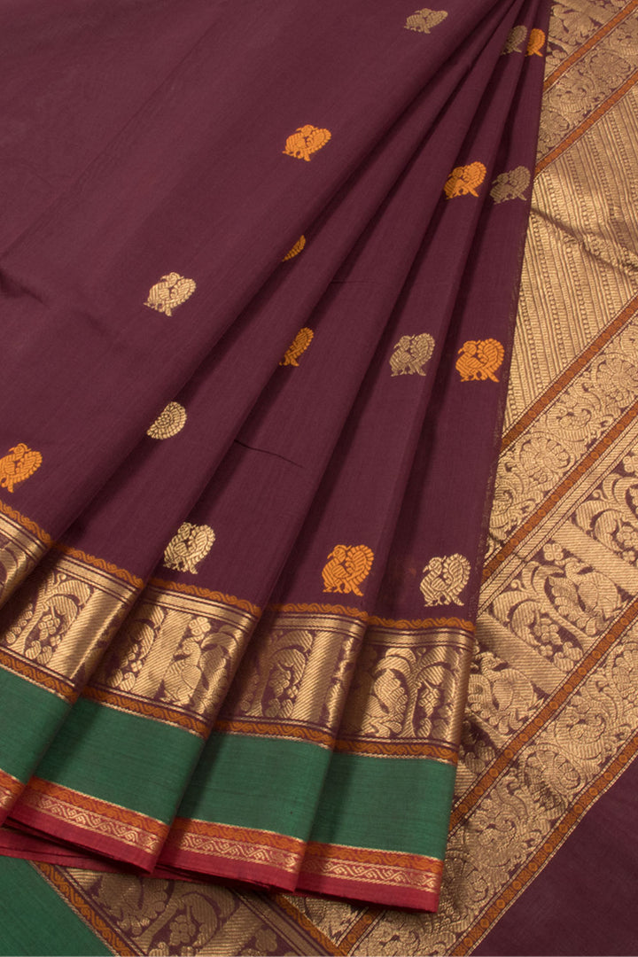 Grape Purple Handloom Kanchi Cotton Saree 10059979