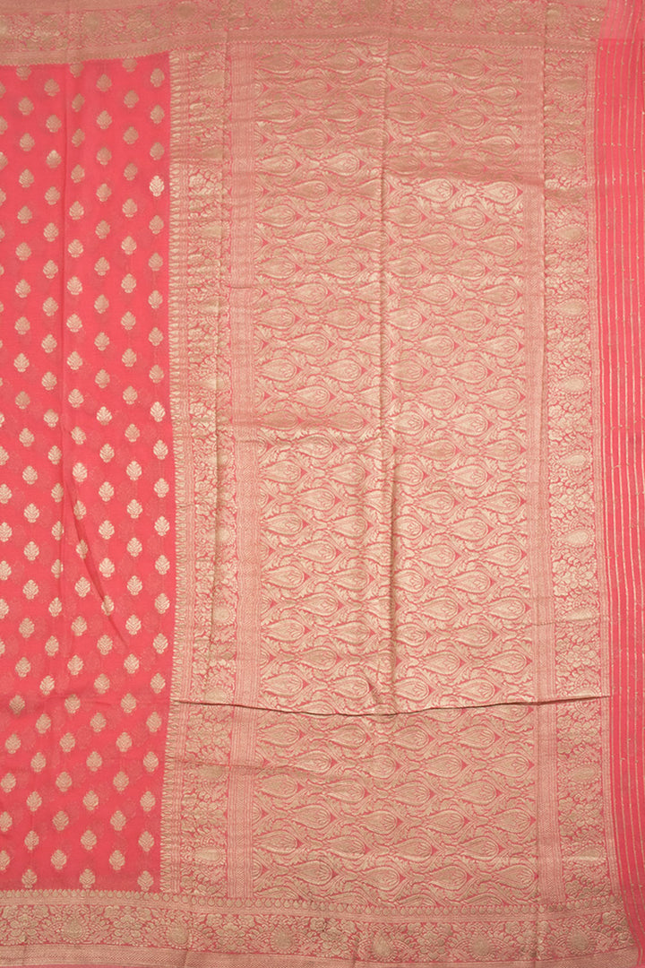 Peach Pink Handloom Banarasi Katrua Georgette Saree 10061108