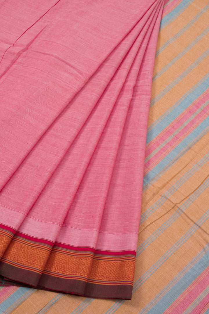 Flamingo Pink Handwoven Solapur Cotton Saree 10060179