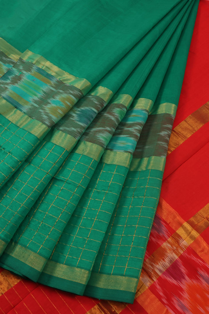 Green Handwoven Silk Cotton Saree 10060194