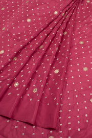 Berry Red Handcrafted Bandhani Mulberry Silk Saree 10059050