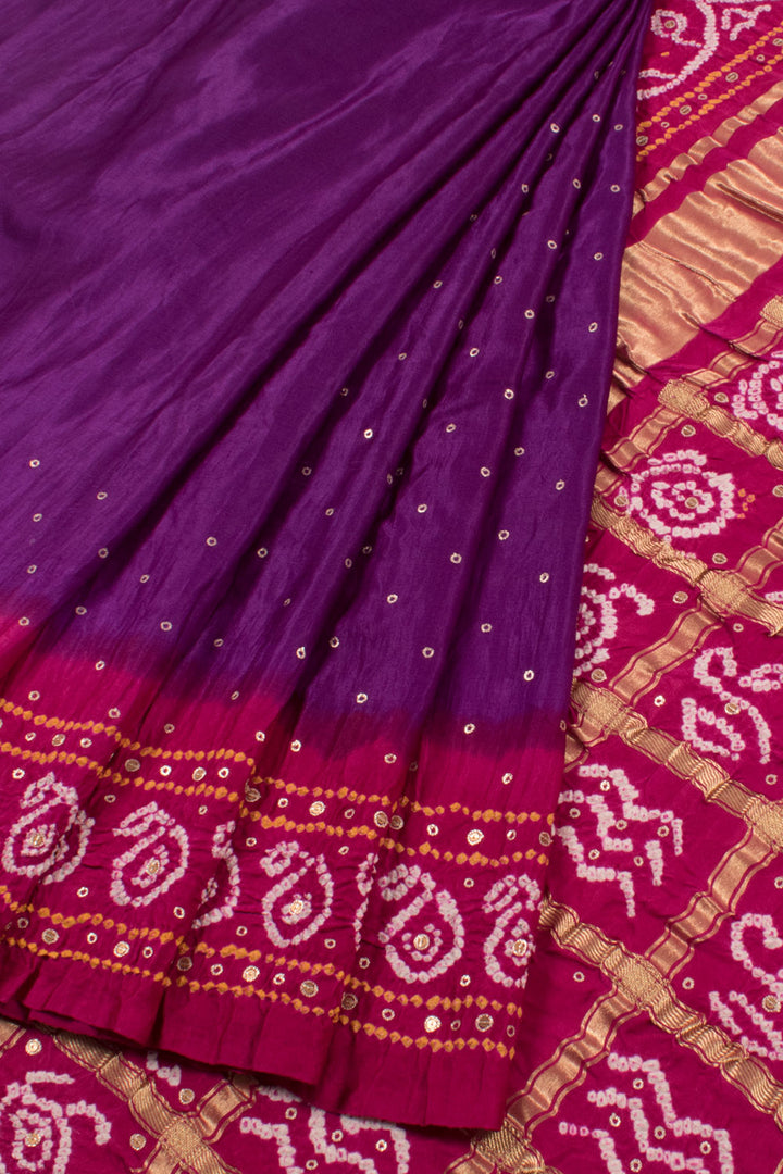 Purple Handcrafted Bandhani Gajji Silk Saree 10059597