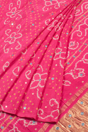 Hot Pink Handcrafted Bandhani Gajji Silk Saree 10059603