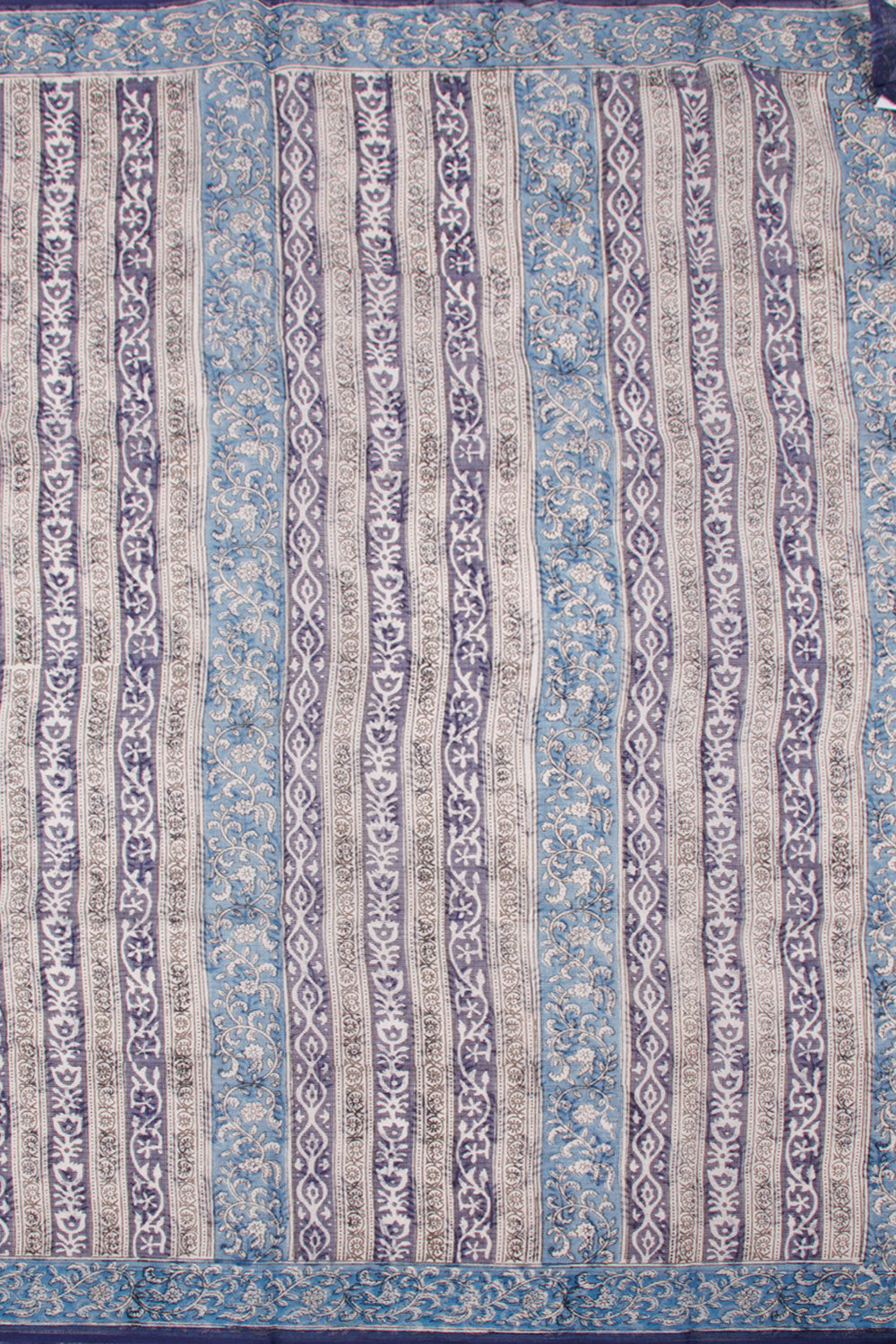 Tufts Blue Hand Block Printed Kota Cotton Saree 10060344