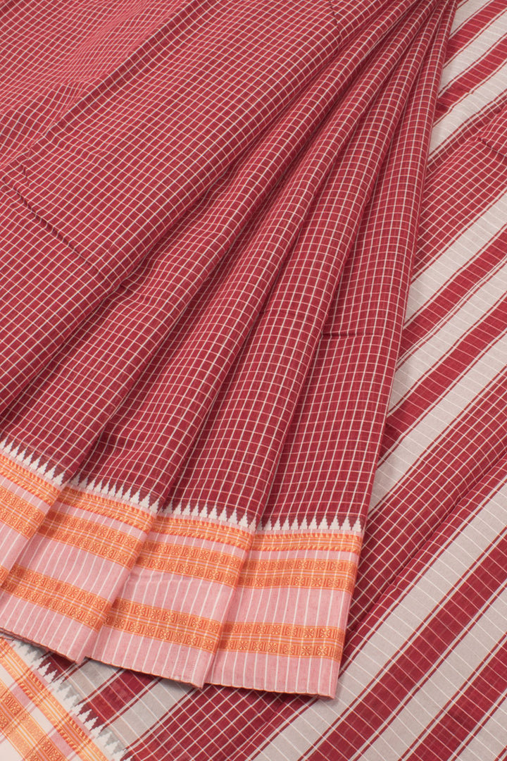 Red Currant Handloom Narayanpet Cotton Saree 10059576