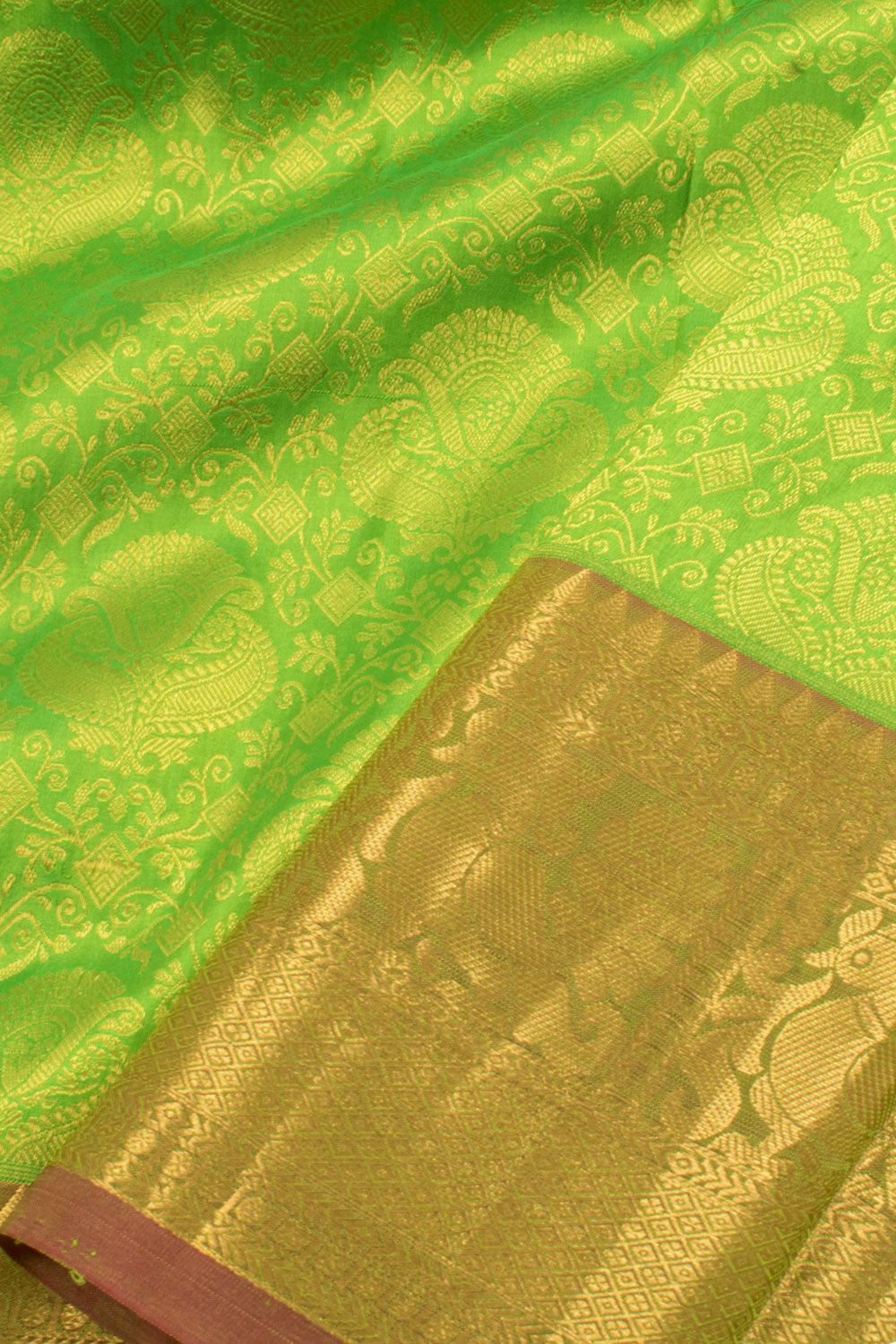 5 to 9 Year Size Pure Zari Kanjivaram Silk Pattu Pavadai Material 10058071