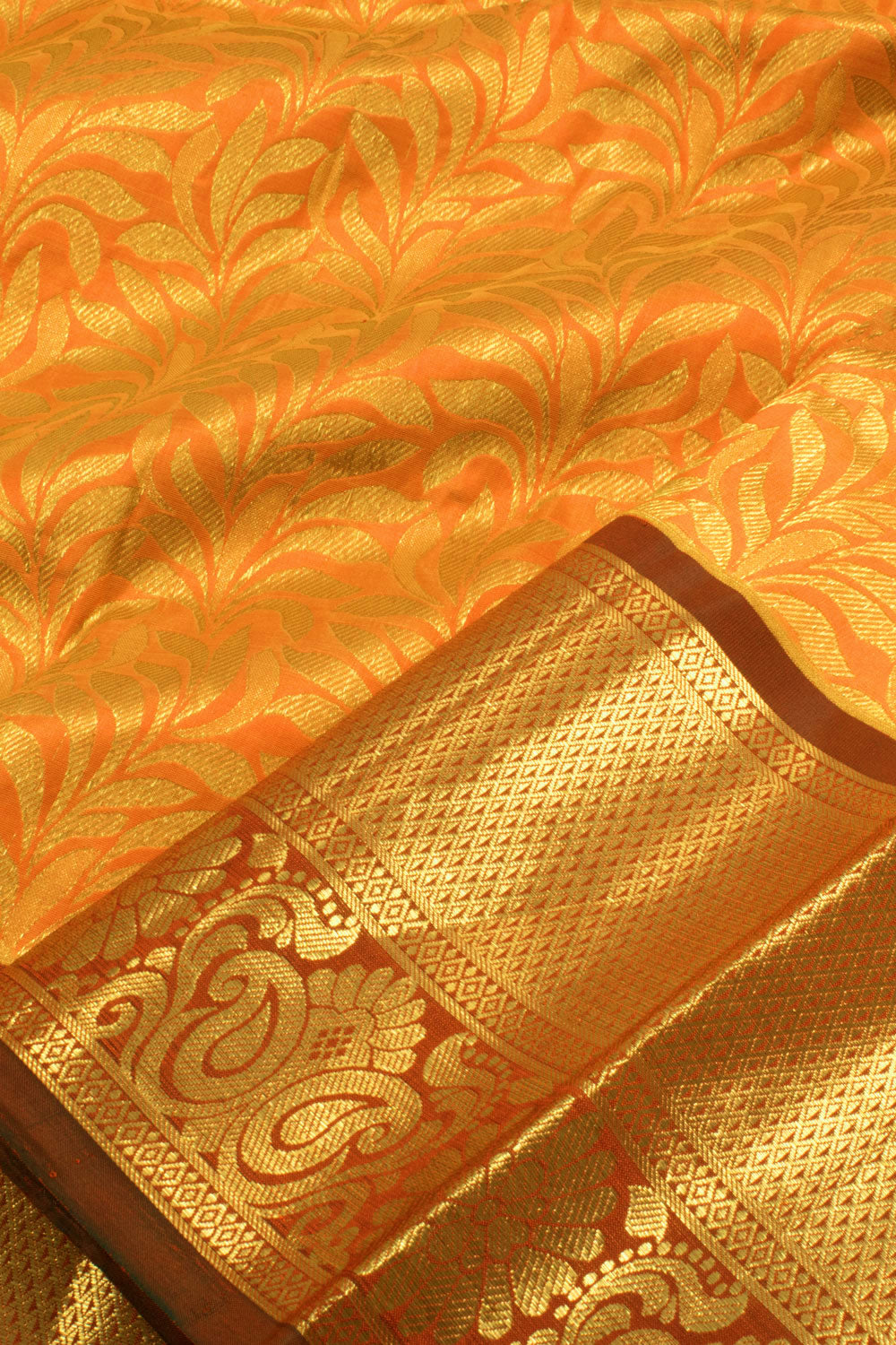 Sunset Orange 5 to 9 Year Size Pure Zari Kanjivaram Silk Pattu Pavadai Material 10058075