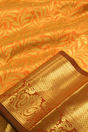 Sunset Orange 5 to 9 Year Size Pure Zari Kanjivaram Silk Pattu Pavadai Material 10058075