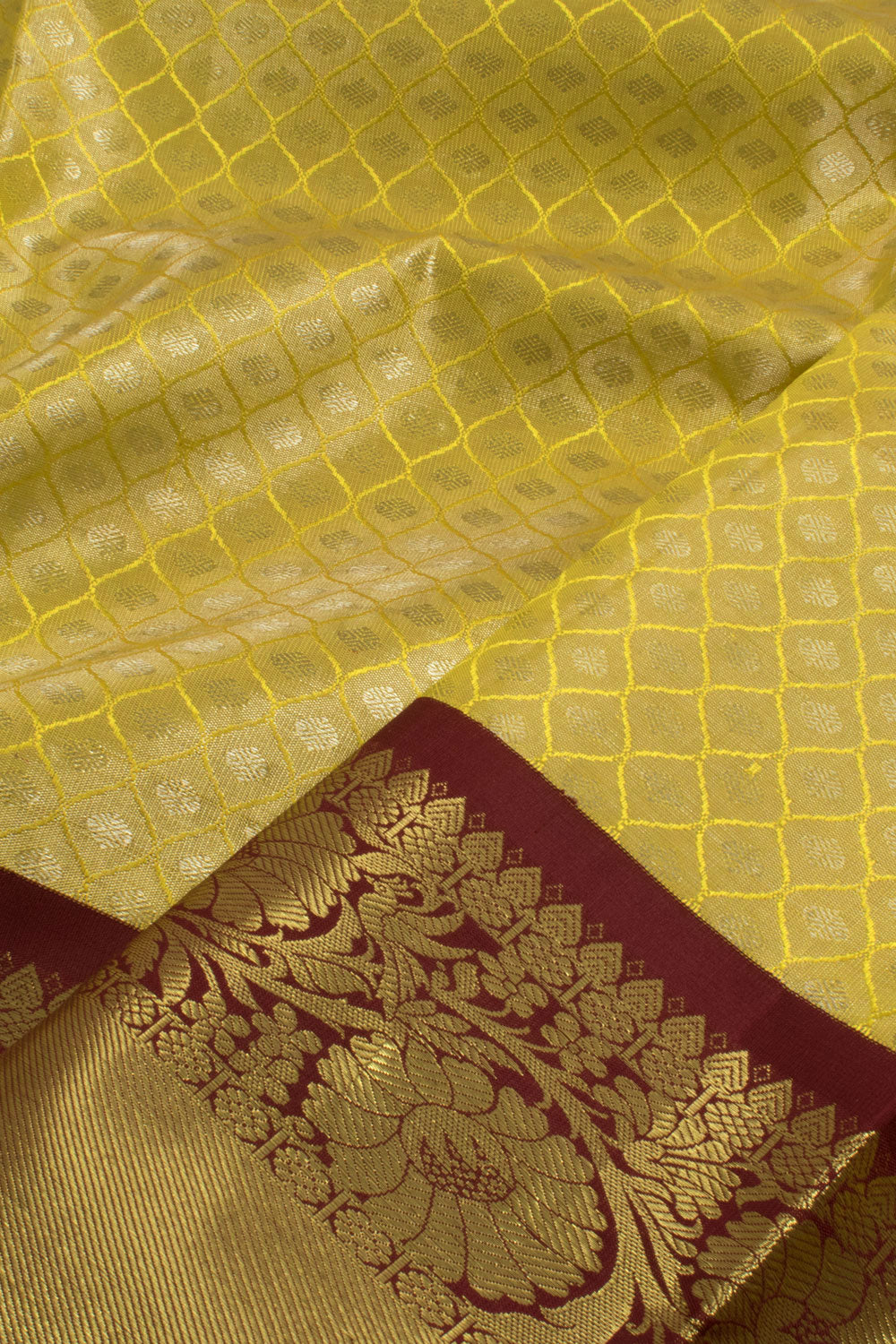 Lemon Yellow Pure Zari Korvai Kanjivaram Tissue Silk Pattu Pavadai Material 10058083