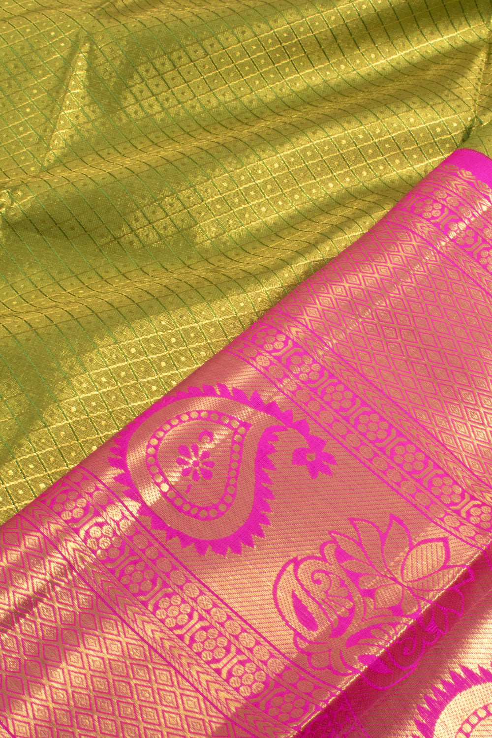 Olive Green Pure Zari Korvai Kanjivaram Tissue Silk Pattu Pavadai Material 10058085