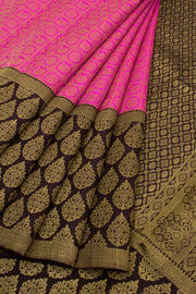 Hot Pink Pure Zari Korvai Kanjivaram Silk Saree 10058734