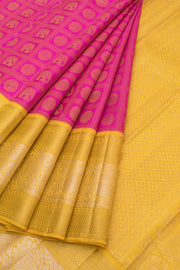 Rani Pink Pure Zari Bridal Korvai Kanjivaram Silk Saree 10058740