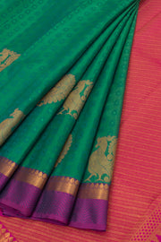 Forest Green Pure Zari Jacquard Kanjivaram Silk Saree 10059189