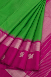 Parrot Green Pure Zari Korvai Kanjivaram Silk Saree 10059190