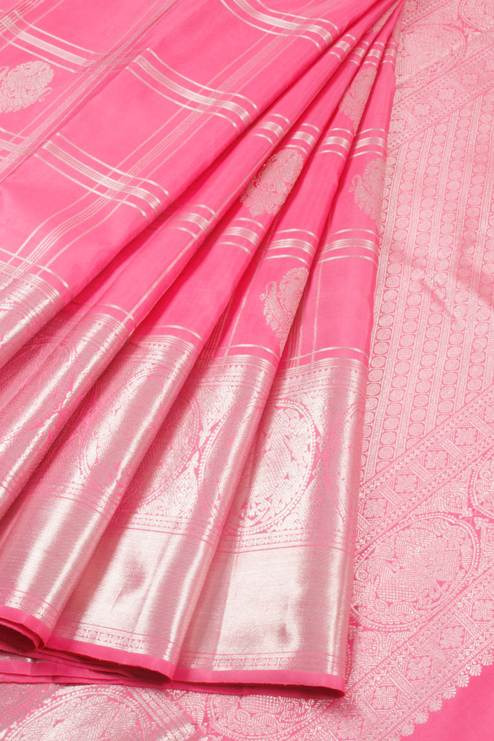 Flamingo Pink Pure Zari Kanjivaram Silk Saree 10060063