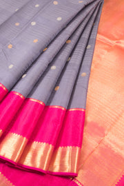 Cool Grey Handloom Pure Zari Korvai Kanjivaram Silk Saree 10060077
