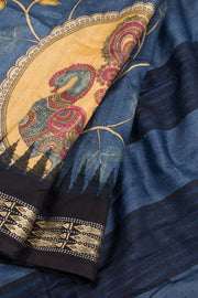 Cerulean Blue Digital Printed Kalamkari Tussar Silk Saree 10060134