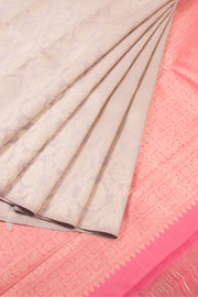 Pinkish Beige Pure Zari Borderless Jacquard Kanjivaram Silk Saree 10060098