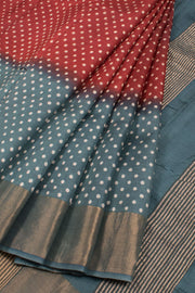 Crimson Hand Block Printed Tussar Silk Saree 10059325